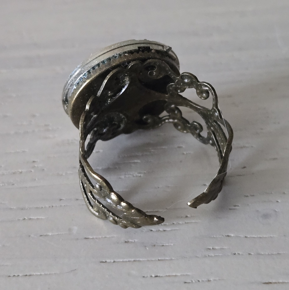 Steampunk Mechanical Watch Movement Ring with Pink Jewels - Picture 3 of 3